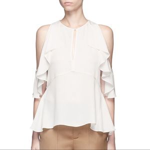Theory Desiraya B Cold Shoulder Top in Cream